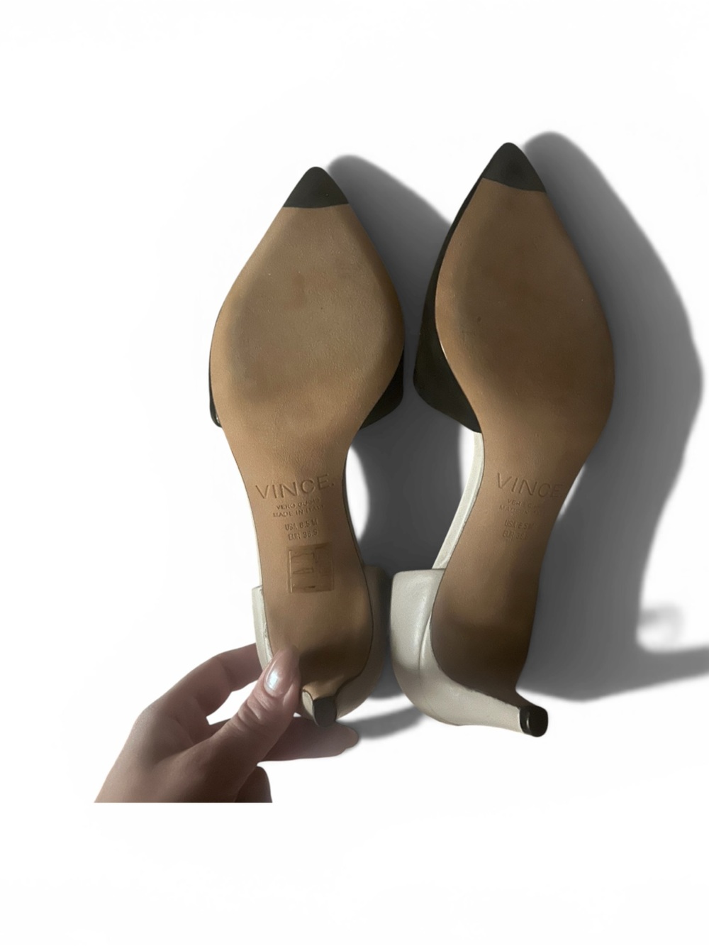 Vince Two-Tone Pointed D'Orsay Pumps - Black & Beige - Picture 4 of 9